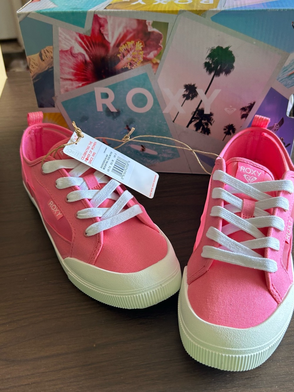 Roxy Kids Bright Pink Canvas Lace-Up Sneakers with White Soles
